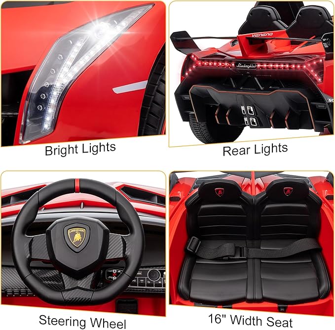 Winado 12V Ride on Car, Electric Vehicle Licensed Lamborghini Veneno for Kids, Battery Powered Car Toy w/Parent Control, Hydraulic Doors, 3 Speeds, LED Headlights, Horn, Engine Sounds - Red