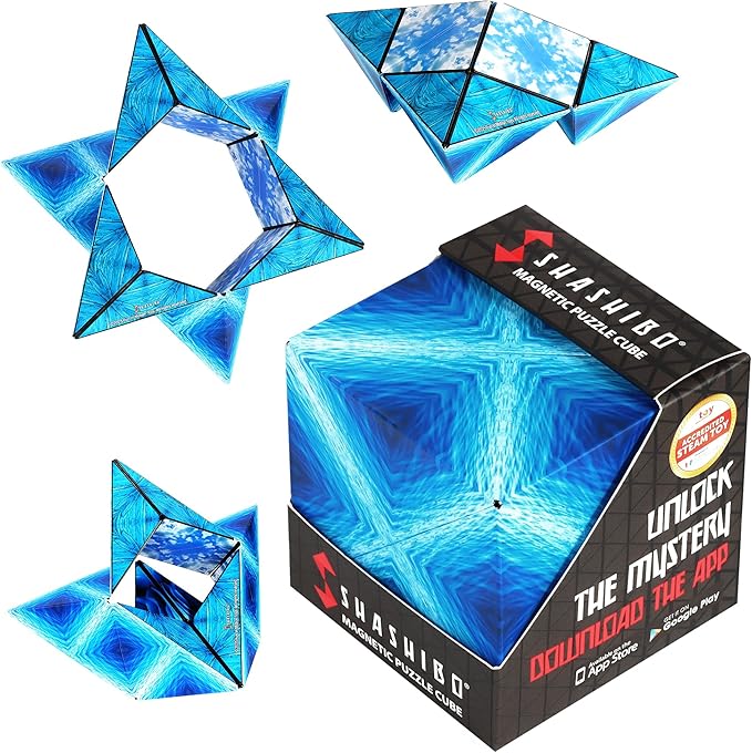 Shashibo Shape Shifting Box - Award-Winning STEM Fidget Toy with Strong Magnets - Fidget Cube Transforms Into 100+ Shapes, Christmas Stocking Stuffers Gift for Kids, Teens, and Adults (Blue Planet)