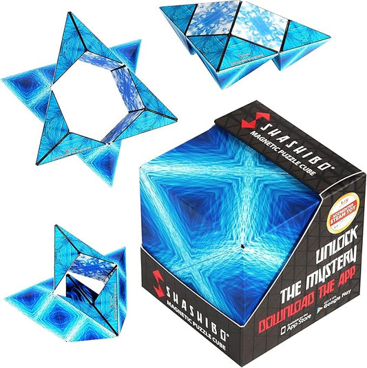 Shashibo Shape Shifting Box - Award-Winning STEM Fidget Toy with Strong Magnets - Fidget Cube Transforms Into 100+ Shapes, Christmas Stocking Stuffers Gift for Kids, Teens, and Adults (Blue Planet)