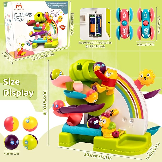 Marstone Toddler Toy for 1 Year Old Boy Gifts: 2-in-1 Ball Drop and Car Ramp Race Track, Educational Activity for 1 2 3 Year Old Boys Girls, 1st Birthday Baby Musical Toys for Cause Effect Learning