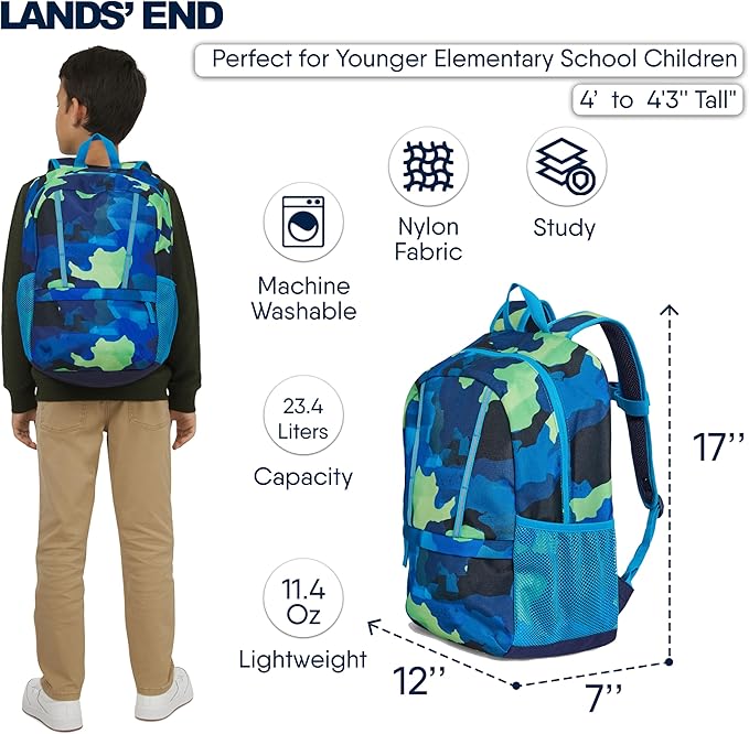 Lands' End Unisex Kids Medium ClassMate Lightweight Durable Elementary School Backpack, Nicci