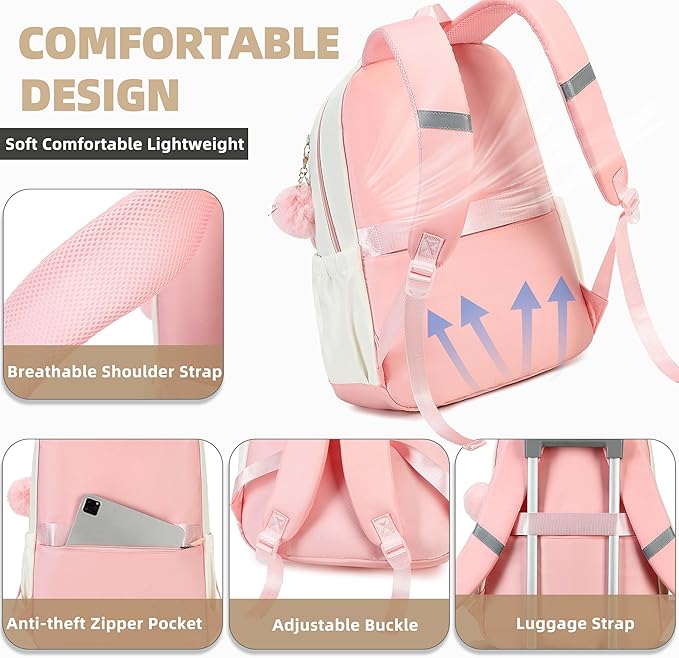 AO ALI VICTORY Laptop Backpack 16 Inch Kids Elementary Middle High School Bag College Backpacks Women Work Business Back Pack Travel Rucksack Large Bookbag for Teens Girls Womens Students,Pink