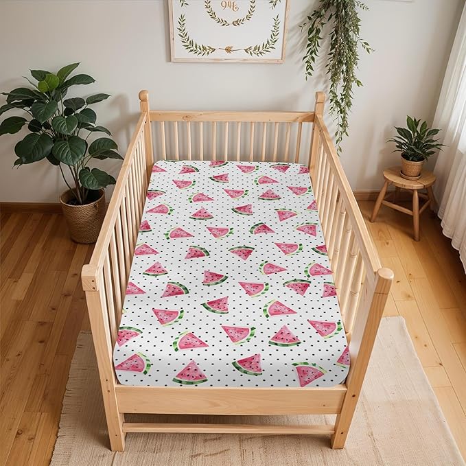 Watercolor Watermelon Dots Baby Crib Sheets for Boy Girl 52"x28" Tropical Summer Fruits Soft Stretchy Fitted Crib Mattress Covers Beach Vacation Baby Sheet for Standard Crib & Toddler Bed Mattress