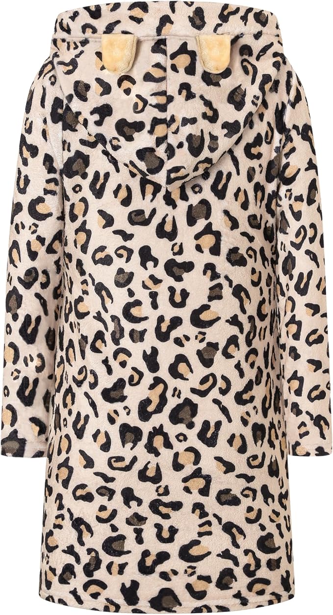 Umeyda Girls Fleece Hooded Robes, Warm Printed Bath Robe for Kids Soft Fuzzy Bathrobe for Gifts