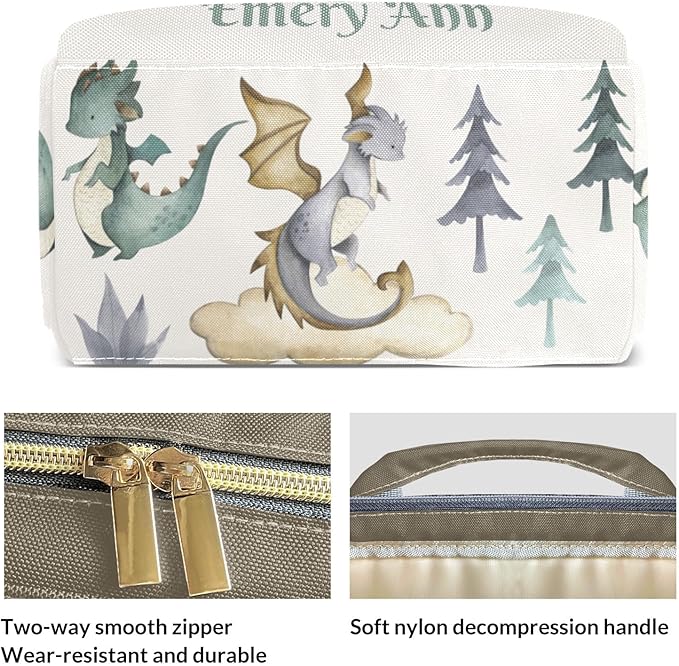 Personalized Cute Dragon Watercolor Custom with Name Diaper Bag Backpack For Baby Boy Girl Dad Mom Unisex for Adult Daypack Holiday Gift