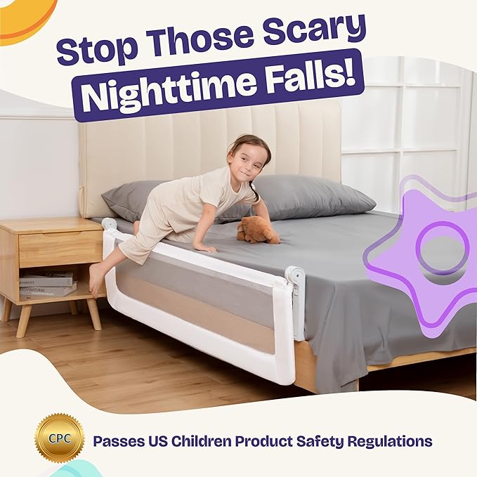 ComfyBumpy 1-Pack Bed Rail for Toddlers 55.5" L x 23.5" H | Extra Tall Toddler Bed Rails for Twin, Full, Queen & King Mattress Size | Swing Down Rail Guard | Mattress Side Rail for Kids | White