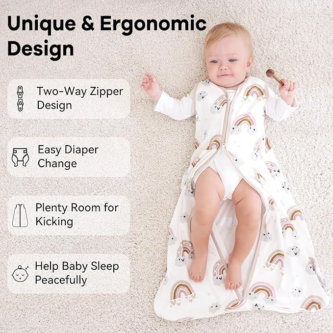 Baby Sleep Sack 6-12 Months 0.5 Tog Wearable Blanket Baby, 3 Pack 100% Cotton Lightweight Sleeping Sack with 2-Way Zipper for Newborn Infant Apricot White Sun Clouds