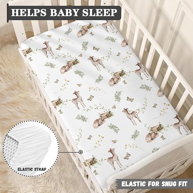 Cute Baby Animals in Wild Fitted Crib Sheet Sika Deer Baby Crib Sheet Fit Standard Crib and Toddler Mattress,Crib Mattress Sheets for Boys Girls 28"x52"