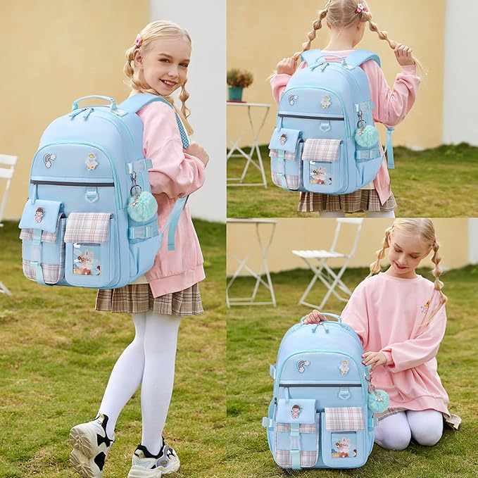 KIDNUO Backpack for Girls, 15.6 Inch Laptop School Bag Kids Kindergarten Elementary College Backpacks Large Bookbags for Teen Girl Women Students Casual Travel Daypacks (Blue)