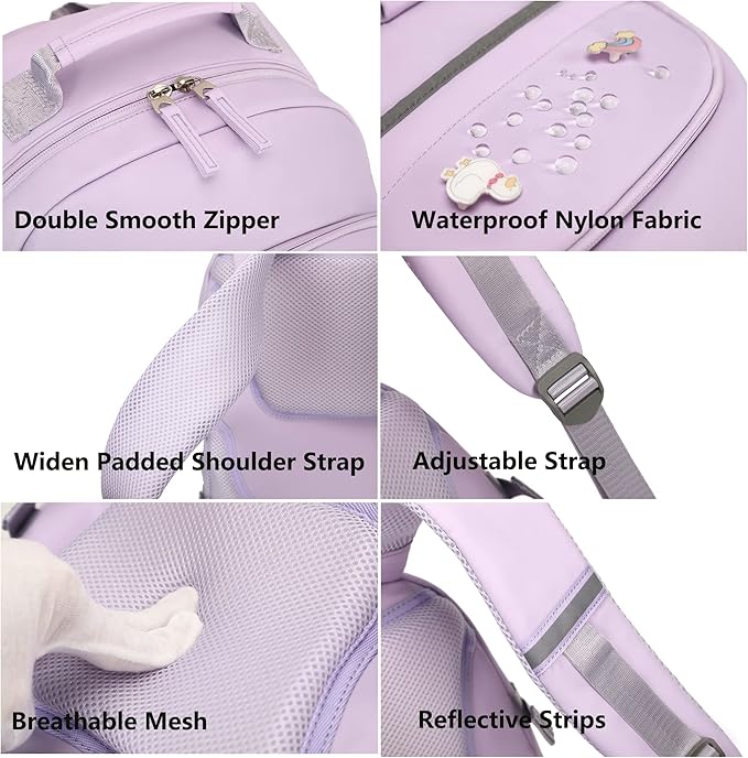 KIDNUO Backpack for Girls, 15.6 Inch Laptop School Bag Kids Kindergarten Elementary College Backpacks Large Bookbags for Teen Girl Women Students Casual Travel Daypacks (Purple)