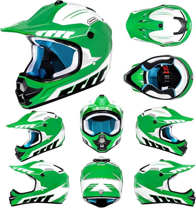 Youth Dirt Bike Helmet DOT Certified - Full Face Motorcycle Helmet for Off-Road, ATV, Street Riding, Includes Adjustable Goggles & Protective Gloves