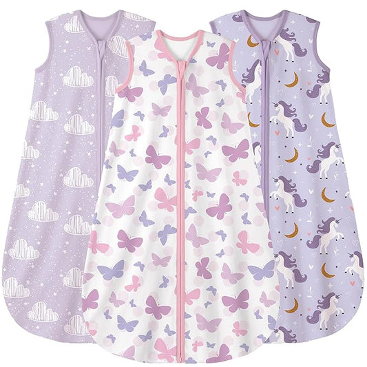Yoofoss Baby Sleep Sack 6-12 Months Wearable Blanket for Babies 100% Organic Cotton 2-Way Zipper TOG 0.5 Toddler Sleeping Sack 3 Pack, Comfy Lightweight Sleep Sacks