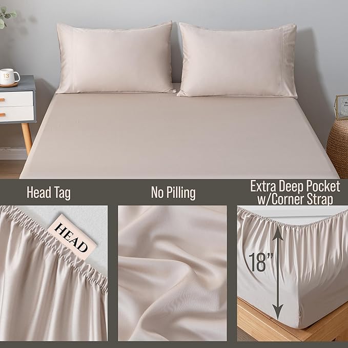 Bella Coterie Luxury Bamboo Viscose Cal King Size Fitted Sheet | 100% Organically Grown | Ultra Soft | Cooling for Hot Sleepers | 18" Deep Pocket [Dune]