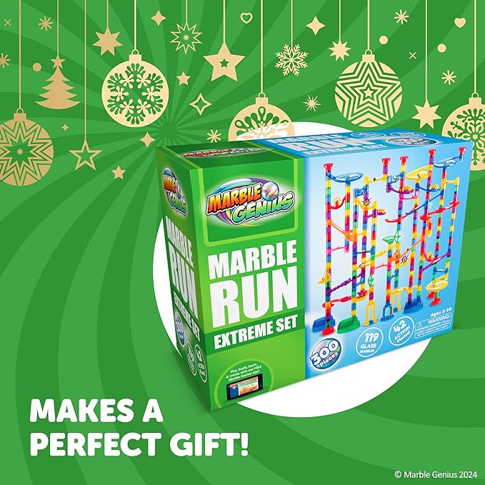 Marble Genius Marble Run Extreme Set, STEM Toys & Maze Construction Building - 300 Translucent Track Pieces & Glass Marbles for Family, Kids Toddlers Ages 4-8 - Fun Holiday Creative Gifts