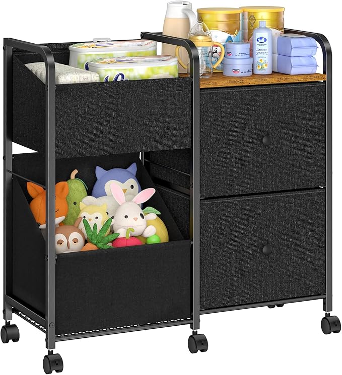 Baby Diaper Caddy Organizer Cart, Bedside Cart for Baby Essentials, Nursing Storage with Drawers and Lockable Wheels, Baby Organizers and Storage for Bedroom, Living room, Bathroom