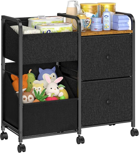 Baby Diaper Caddy Organizer Cart, Bedside Cart for Baby Essentials, Nursing Storage with Drawers and Lockable Wheels, Baby Organizers and Storage for Bedroom, Living room, Bathroom