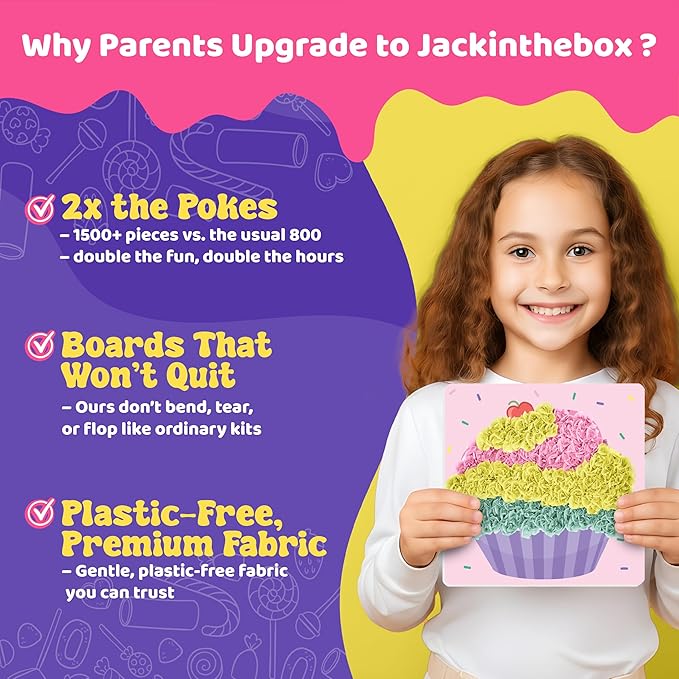 jackinthebox Poke Poke Art for Kids - Candyland Theme, Mess-Free Fabric Art and Craft, Flower Pressing Kits, Gift for Kids, Girl Gifts, DIY Activity Boy Gift, Toys for Girls and Boys Ages 4 5 6 7 8