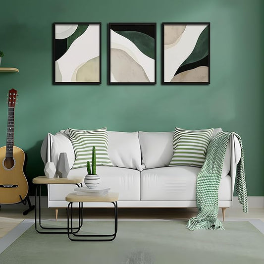 Framed 3D Textured Green Abstract Wall Art, Modern Abstract Wall Decor Paintings, Contemporary Minimalist Neutral Artwork Posters Prints Pictures for Living Room Bedroom Home Decor 12x16 Inch
