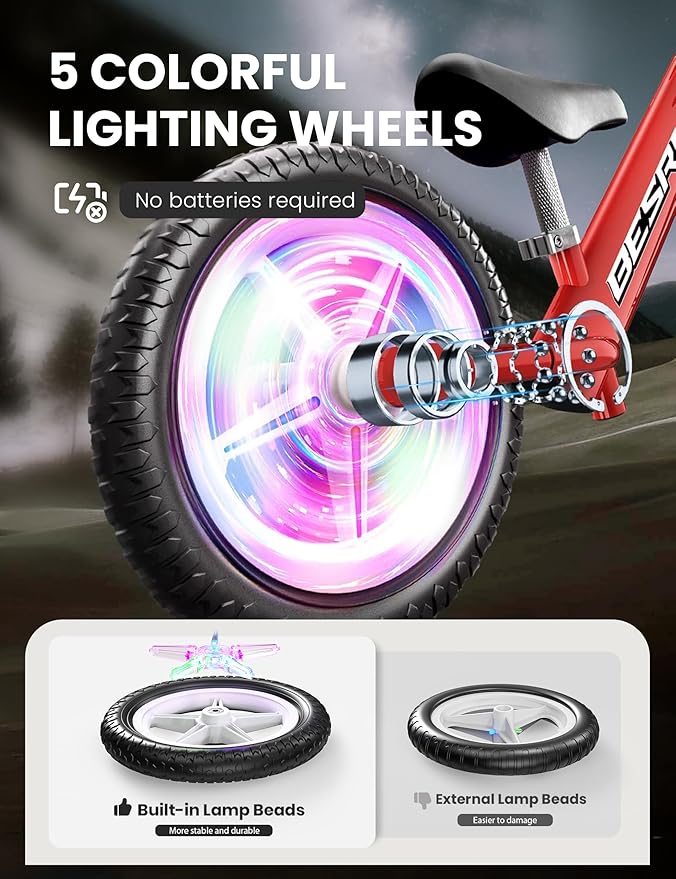 besrey Toddler Balance Bike 2 Year Old: All-Metal Frame + 12" Light-Up Wheels + Personalize Plate & 4 Sets of Stickers, Kids Gift Bike with Adjustable Seat for Boys Girls Age 2 3 4 5