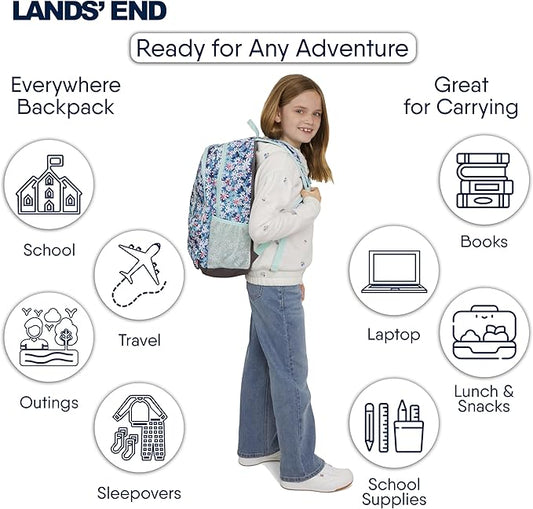 Lands' End Unisex Kids Large ClassMate Lightweight Durable Elementary School Backpack, Peacock