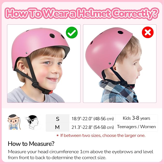 Kids Bike Helmet, Toddler Helmet for Youth Boys Girls Ages 3-14 Year Old, Adjustable Fit & Lightweight, Multi-Sport Safety for Skateboard Skating Bicycle Scooter Cycling