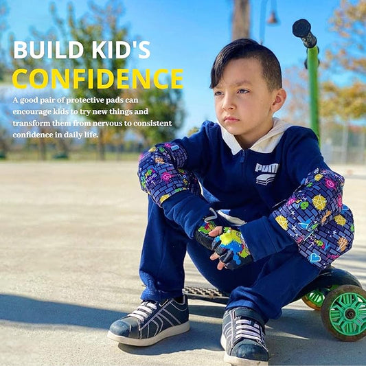 Soft-Style Kids Knee and Elbow Pads with Bike Gloves, Flexible Impact-Resistant Gear for Ages 2-11, Designed for Balance Bikes, Roller-Skating, and Skateboarding