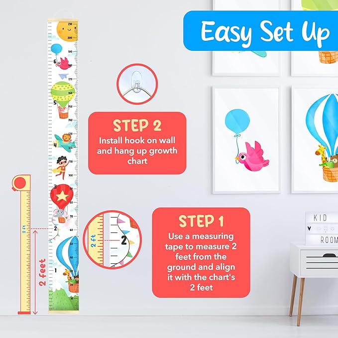 KooKooBaby Kids Growth Chart for Wall - 82"x7.9" Premium Canvas Removable Height Chart for Kids Height Measurement for Wall, Height Chart Measuring for Kids & Baby, Child Height Wall Chart