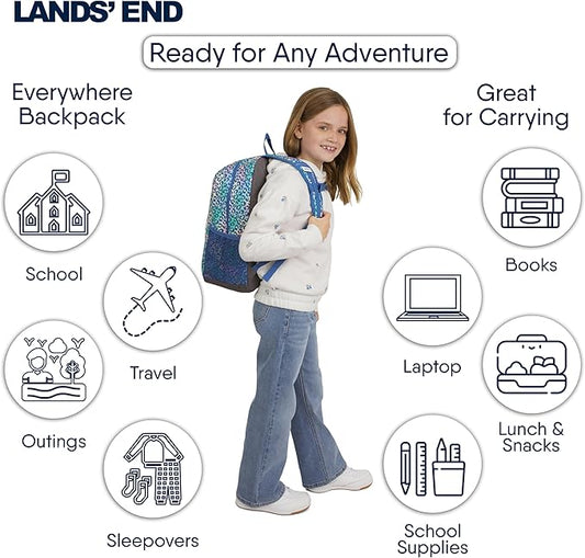 Lands' End Unisex Kids Medium ClassMate Lightweight Durable Elementary School Backpack, Sky Blue