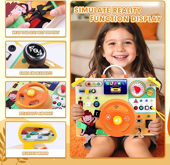 Busy Board for Toddlers - Montessori Educational Toy for 1-3 Year Old Boys & Girls | Travel-Friendly Sensory Learning Activity | Ideal for Kids with Autism(Busy Board v6)