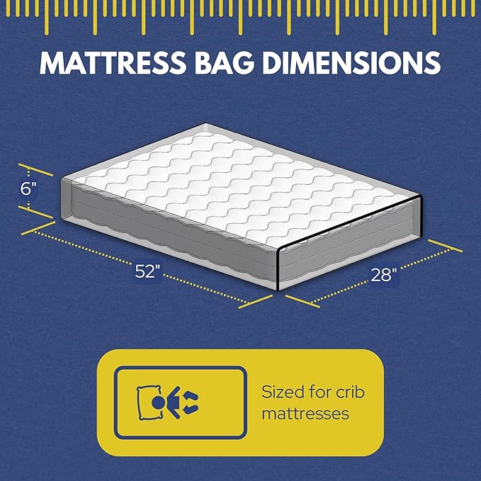 Crib Mattress Storage Bag with Zipper, 5 Mil Clear Plastic Cover for Moving, Includes Accessory Bags