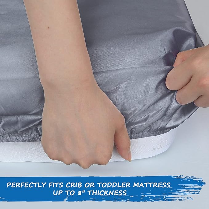 Crib Sheets for Boys, Satin Fitted Crib Sheet Soft & Silky Baby Mattress Sheet (52"x28"x8") for Baby Boys and Girls, Great for Baby with Hair and Skin, Grey