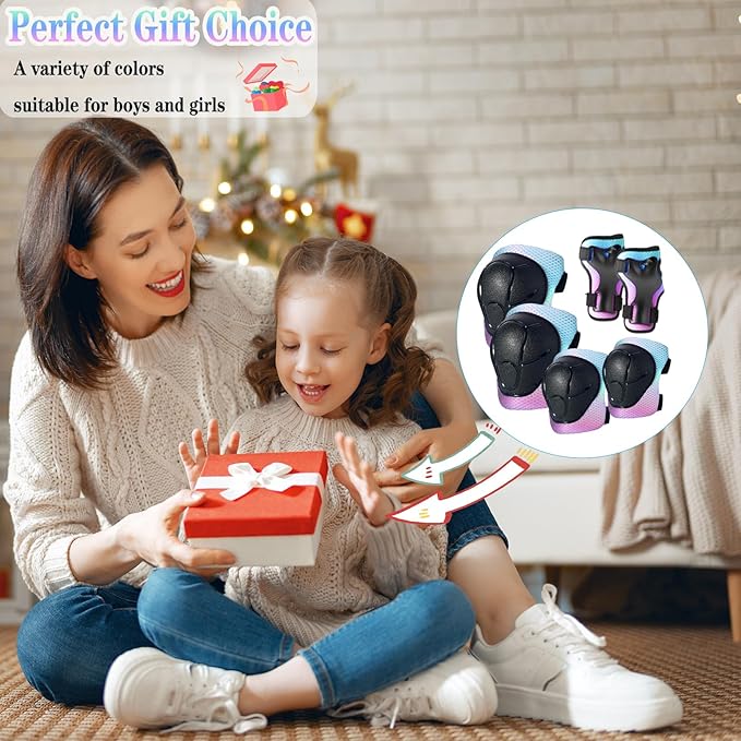 Kids/Youth Knee Pads and Elbow Pads Set for Kids 3-14 Years Boys Girls Protective Gear Set Adjustable Knee Pads, Elbow Pads, Wrist Guards Skateboard Skating Skiing Cycling Biking Running Scooter