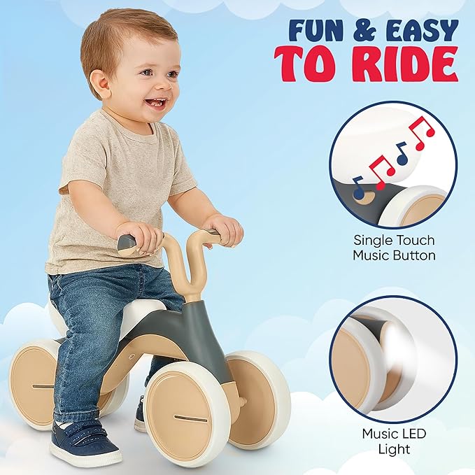 Henry & Colin Baby Balance Bike for Kids - No Pedal 4-Wheel First Bike, Toddler Walker for Boys & Girls, with Stylish Handle, Sturdy & Safe Design for 1-3 Year Olds