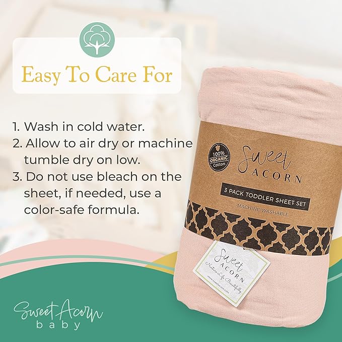 3 Piece Toddler Bedding Sets - Organic Cotton Jersey Knit - Fits Convertible Cribs and Mattresses - 9" x 28" x 52" - Dahlia Pink