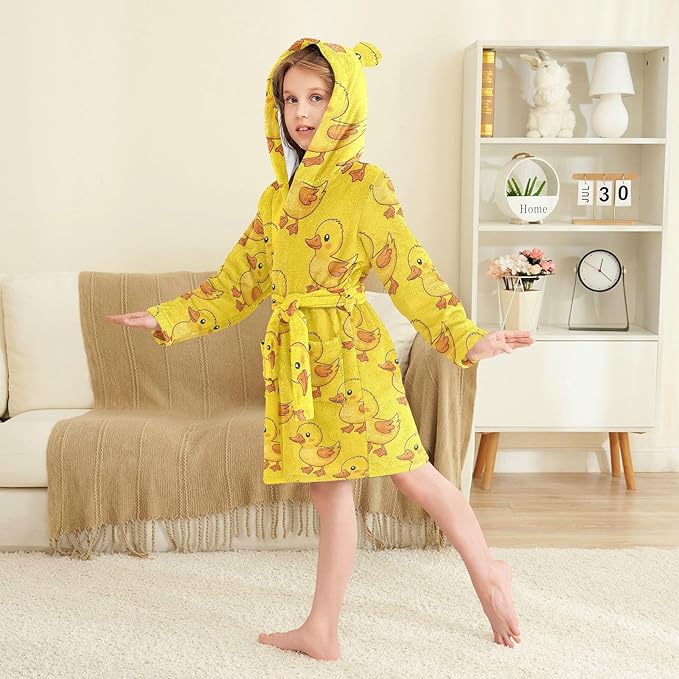 Toddler Baby Hooded Bathrobe for Boys Girls Soft Plush Bath Towel Robe with 2 Pockets for 2-12 Years