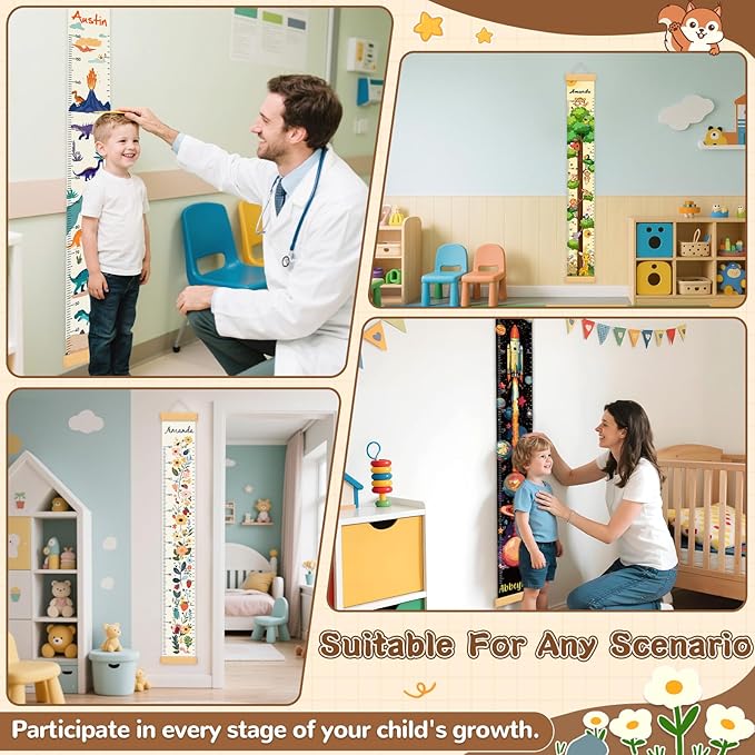 Personalized Name Height Chart for Kids, Canvas Ocean Animals Growth Chart for Wall Removable, Nursery and Playroom Wall Decor, Growth Chart for Boys Girls, Customized Gifts for Kids