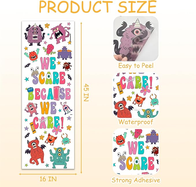 Monsters Wall Stickers for Kids, Monsters Wall Stickers for Children Room, We Scare Because We Care Stickers, Monsters Removable Stickers for Baby Nursery Bedroom Living Room Playroom Wall Decoration