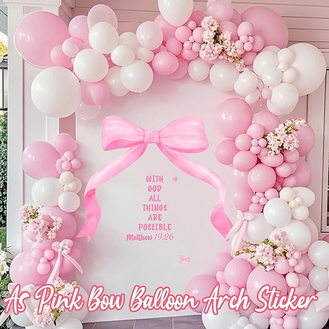 Large Watercolor Girls Room Wall Decals Pink Bow Wall Stickers Peel and Stick Pastel Pink Bow Decor for Baby Room Coquette Sticker Inspirational Quotes Vinyl Decal Art Mural for Nursery Kids Playroom
