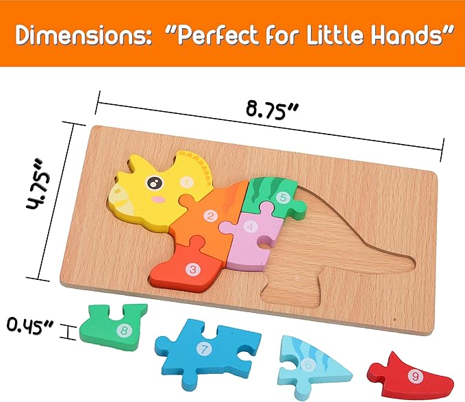 MONTESSORI MAMA Toddler Puzzles for Kids Ages 3-5 Dinosaur Puzzle 5-Pack, Montessori Toys for 3 Year Olds, Toddler Toys Age 2-4 Gifts for 3 Year Old Boys Girls, Wooden Puzzles for Toddlers