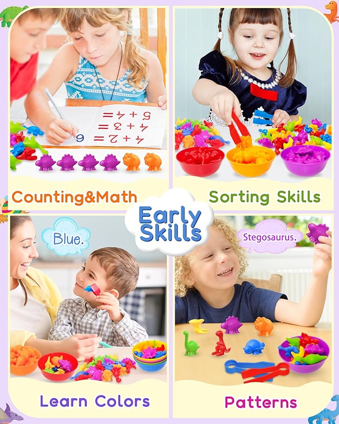 Yetonamr 48 Pcs Counting Dinosaurs Montessori Toys for 3 4 5 Years Old Boys Girls, Toddler Stocking Stuffers Preschool Learning Activities Toys for Kids Ages 3-5, 4-8, Birthday Gifts Sensory Toys