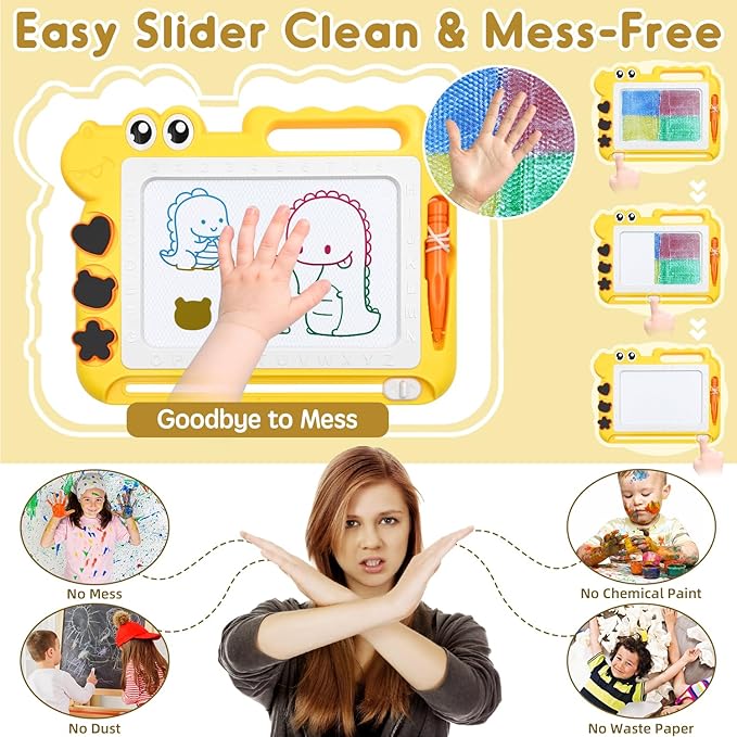 AiTuiTui Magnetic Drawing Board Toddler Toys Gift for Girls Boys, Color Sketch Writing Scribble Doodle Pad Travel Games, Educational Learning Kids Toys for Birthday or Valentine (Yellow)