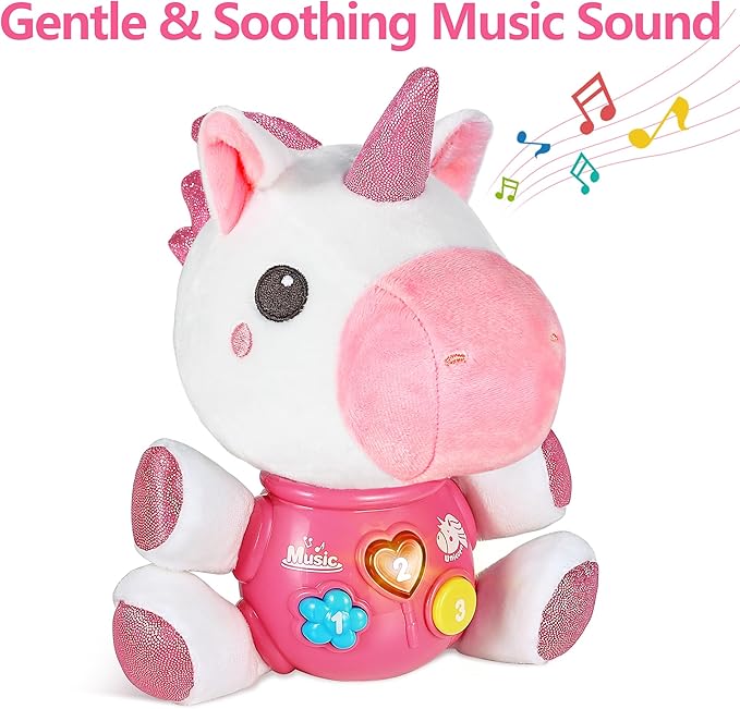 iPlay, iLearn Baby Unicorn Musical Toys, Newborn Girls Gift, Soft Unicorn Plush Stuffed Animal, Infant Light Music Time, 1st Birthday Stocking Gift Stuffer for 0 1 2 3 6 9 12 18 Month 1-3 Yrs Toddlers