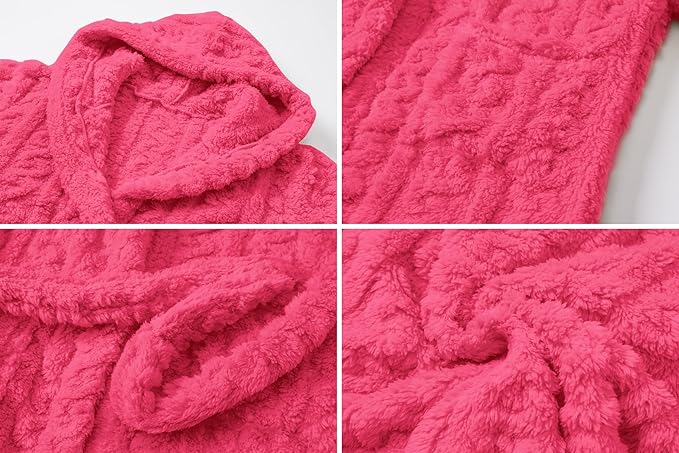 Umeyda Girls & Womens Twist Fleece Robes, Hooded Soft Warm Bath Robe for Kids Womens Fuzzy Bathrobe for Gifts