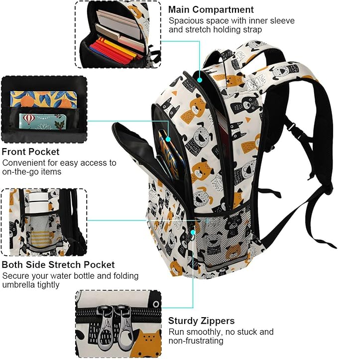 MNSRUU Laptop Backpack with Chest Strap, Cute Dogs School Backpack, Travel Hiking Backpack for Boys Girls Teen Adult, Rucksack, Knapsack