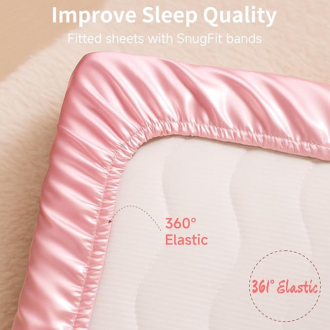Satin Bassinet Sheet 2 Pack, Great for Baby Hair, Soft Silk Feeling Sheet for Rectangle Cradle Bassinet Mattress Pad, for Girls Gift Newborn and Infant(Pink & Purple)