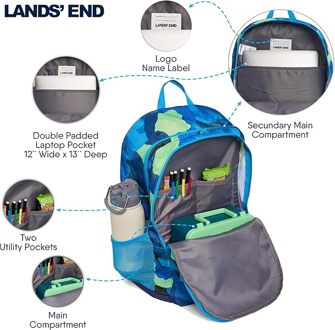 Lands' End Unisex Kids Large ClassMate Lightweight Durable Elementary School Backpack, Nicci