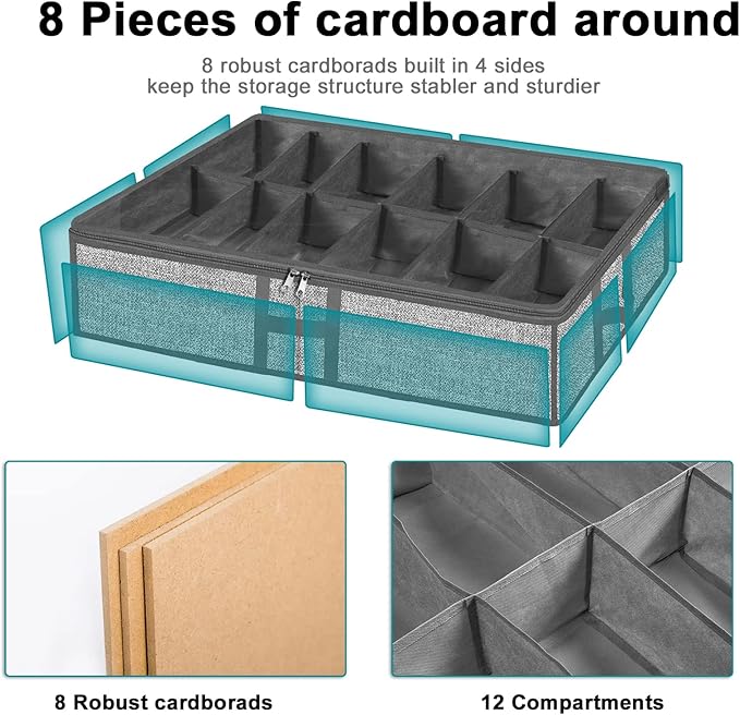 Meerainy Under Bed Shoe Storage Organizer for Closet 2 Pack- Fits 24 Pairs Underbed Shoes Rack Container Boxes with H Shap Sturdy Handles and Clear Window,Foldable Shoe Rack Holder,Grey
