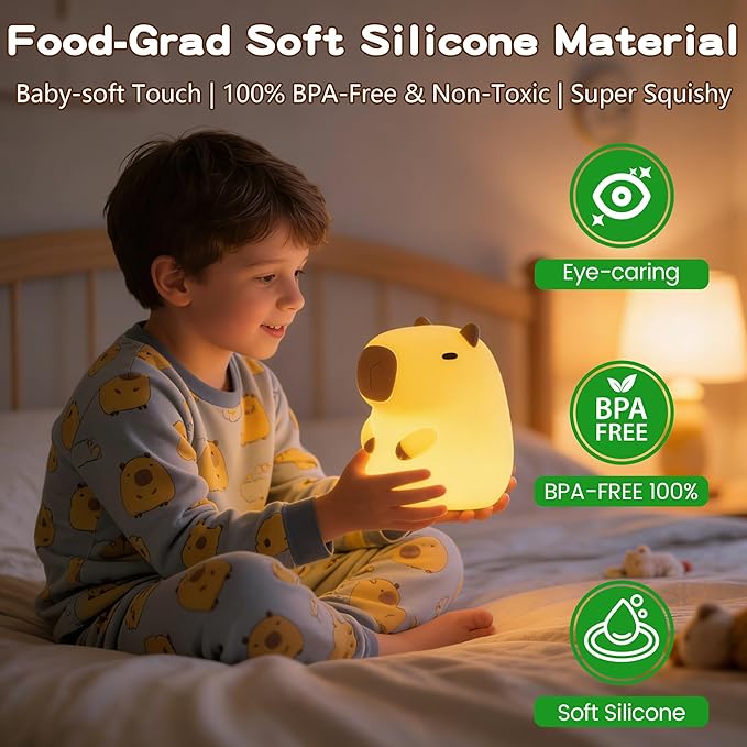 FAMIDUO Capybara Night Light for Kids - Safe Squishy Silicone Nursery Light with Timer,Dimmable & Rechargeable Touch Bedside Lamp, Cute Capybara Gift for Boys Girls Toddlers, Baby & Kids Room Decor