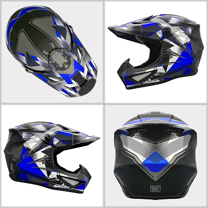 Youth Kids Motocross Helmet, Adult ATV Dirt Bike Helmet with Goggles Gloves & Mask Quick, Full Face Motorcycle Helmet with Quick Release Buckle DOT Certified