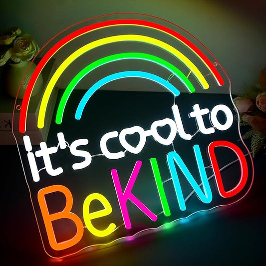 It's Cool To Be Kind Neon Sign for Wall Decor Dimmable Inspirational LED Rainbow Neon Lights for Classroom Decor Teachers Kids Signs Positive Wall Art for Classroom Kids Room Size 13.5*13in(GLNP299)